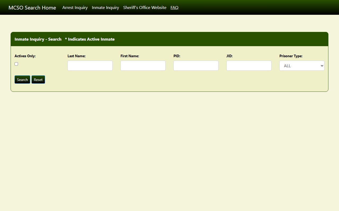 Mecklenburg County Detention Center Central inmate roster search form