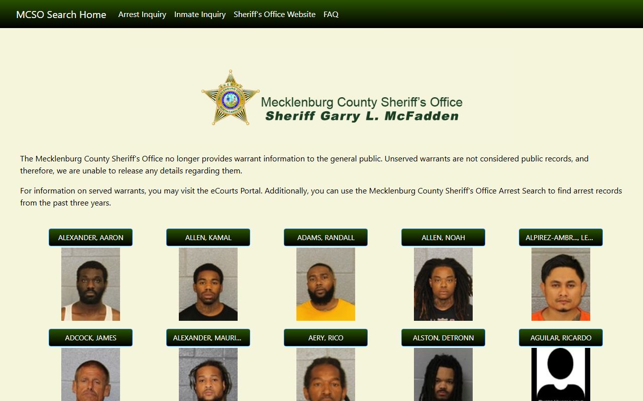 Mecklenburg County Detention Center North adult custody search home