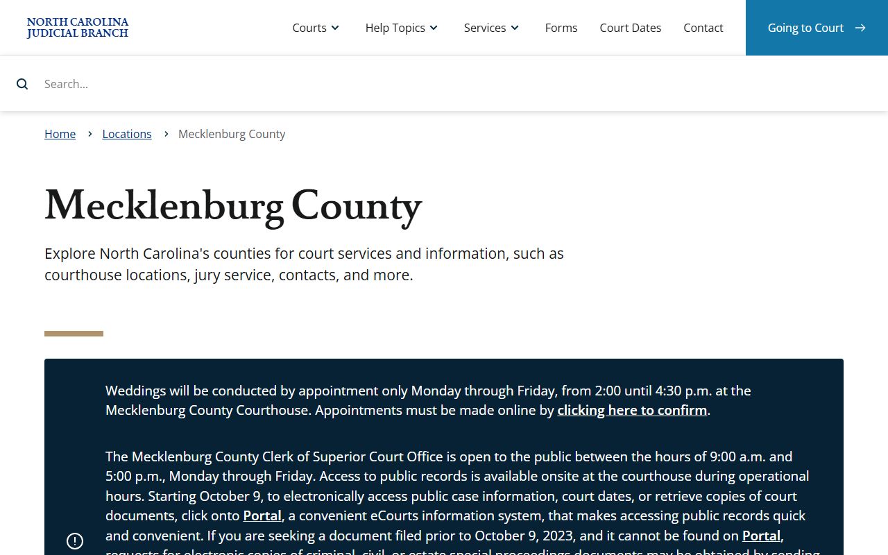 Mecklenburg County court records access page